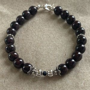 Bohemian 8mm Garnet and Silver Tone Accents Bracelet 7 Inches